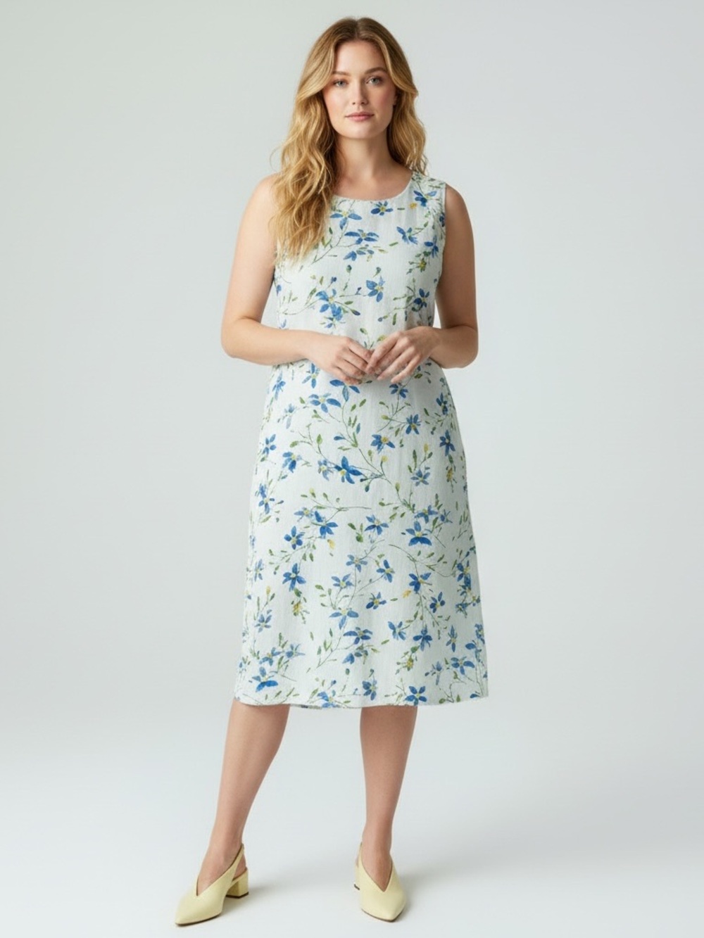 VINTAGE LIZ CLAIBORNE Linen Blend Floral Midi Dress